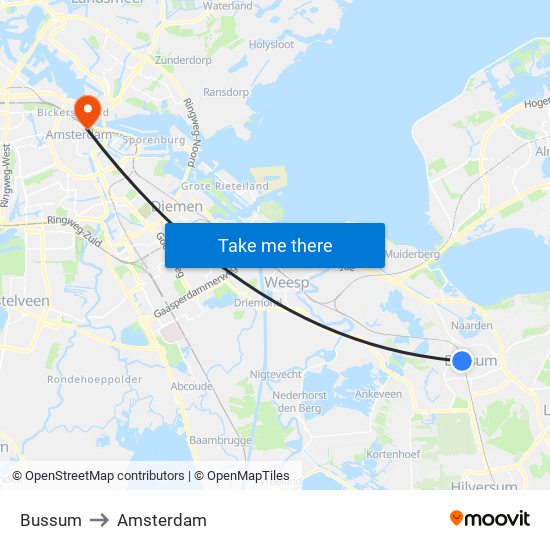 Bussum to Amsterdam map