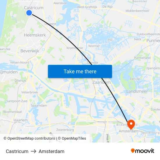 Castricum to Amsterdam map