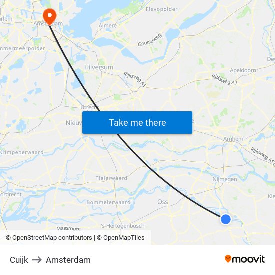 Cuijk to Amsterdam map