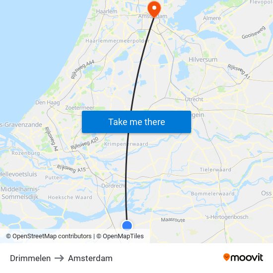 Drimmelen to Amsterdam map