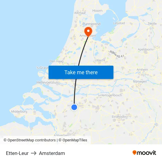 Etten-Leur to Amsterdam map