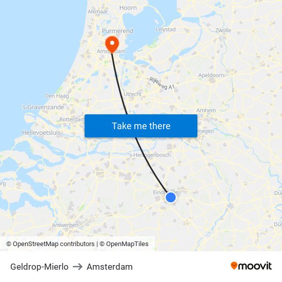 Geldrop-Mierlo to Amsterdam map