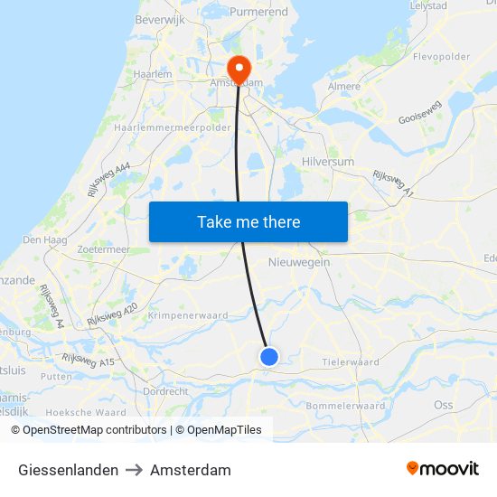 Giessenlanden to Amsterdam map