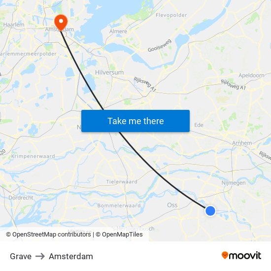 Grave to Amsterdam map