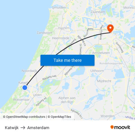 Katwijk to Amsterdam map