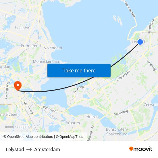 Lelystad to Amsterdam map