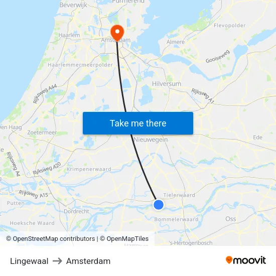 Lingewaal to Amsterdam map