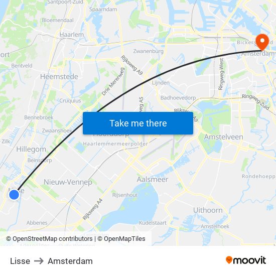 Lisse to Amsterdam map