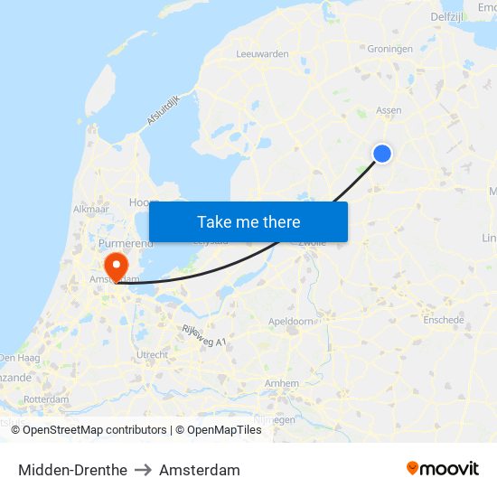 Midden-Drenthe to Amsterdam map