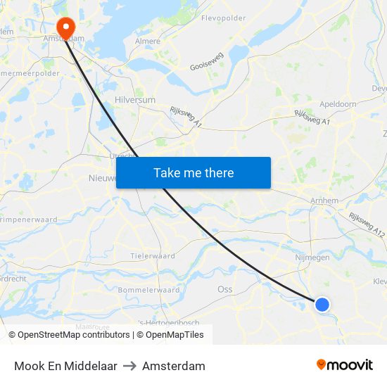 Mook En Middelaar to Amsterdam map