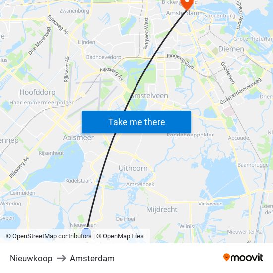 Nieuwkoop to Amsterdam map