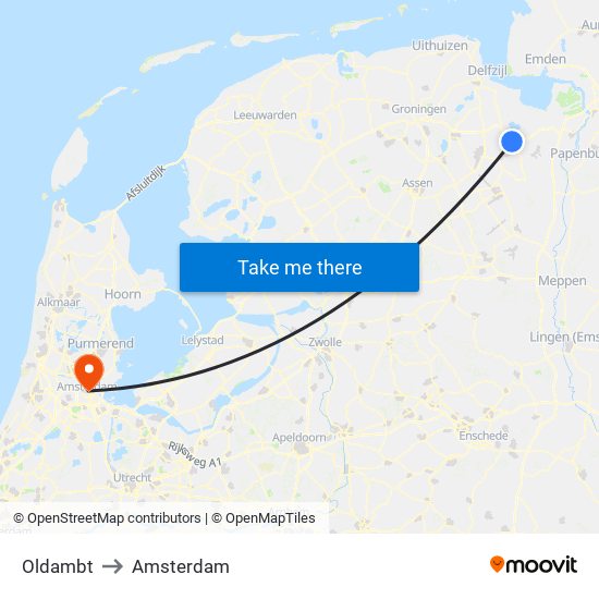 Oldambt to Amsterdam map