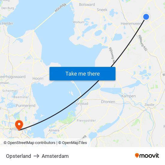 Opsterland to Amsterdam map