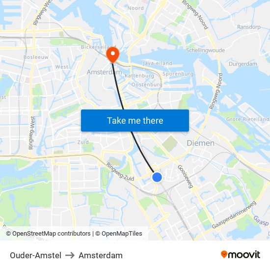 Ouder-Amstel to Amsterdam map