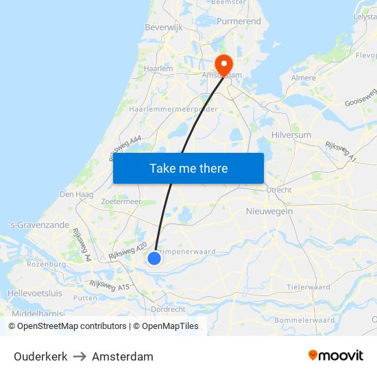 Ouderkerk to Amsterdam map