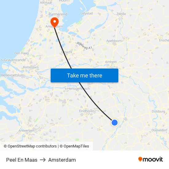 Peel En Maas to Amsterdam map