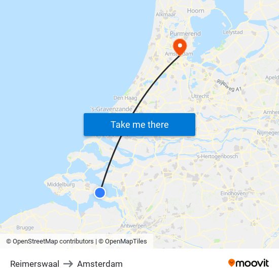 Reimerswaal to Amsterdam map