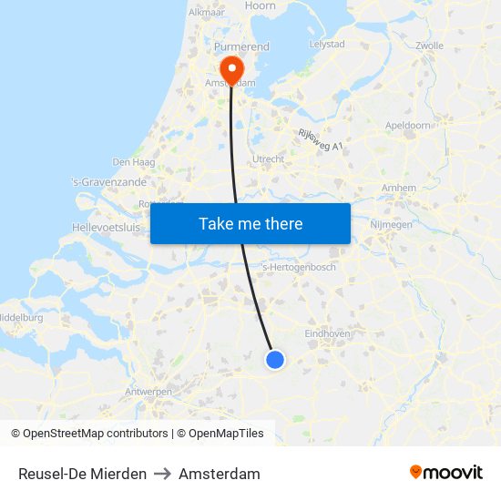 Reusel-De Mierden to Amsterdam map