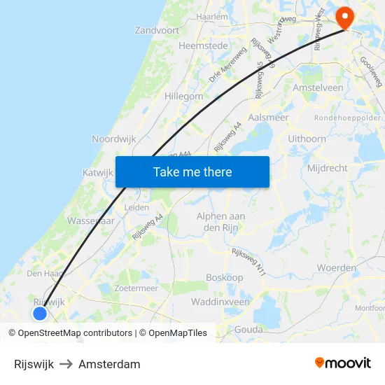 Rijswijk to Amsterdam map