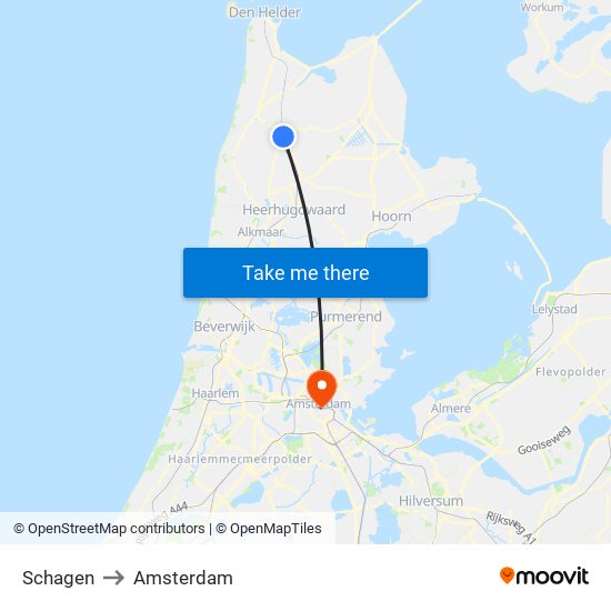 Schagen to Amsterdam map