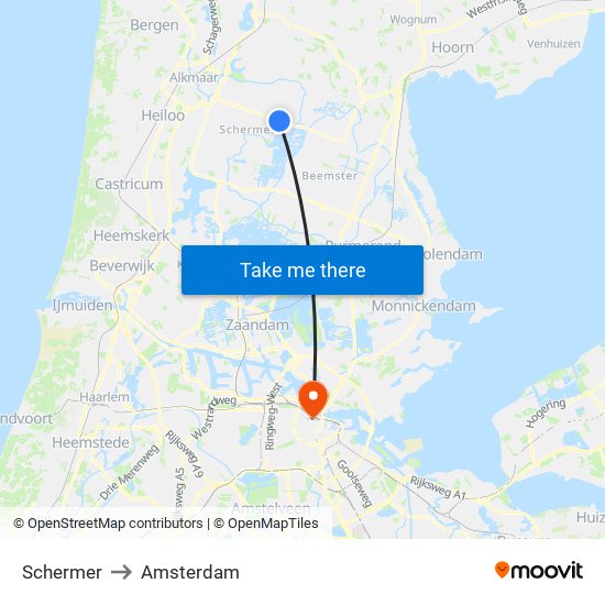 Schermer to Amsterdam map
