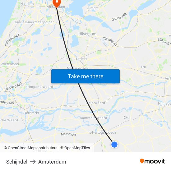 Schijndel to Amsterdam map