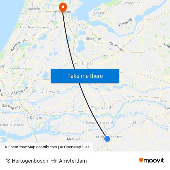 'S-Hertogenbosch to Amsterdam map