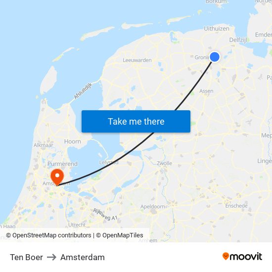 Ten Boer to Amsterdam map