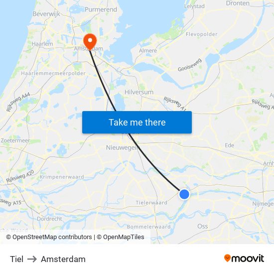 Tiel to Amsterdam map