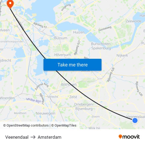 Veenendaal to Amsterdam map