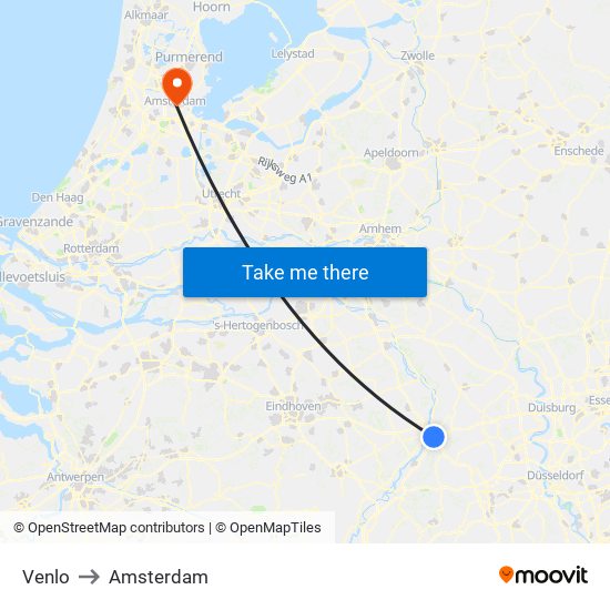 Venlo to Amsterdam map