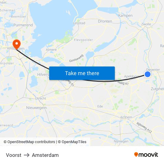 Voorst to Amsterdam map