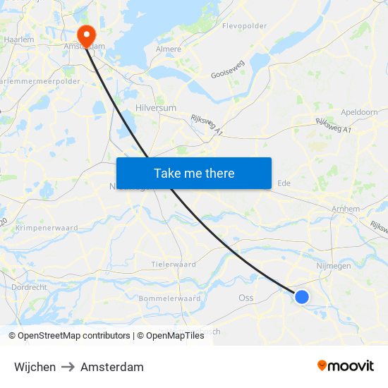 Wijchen to Amsterdam map