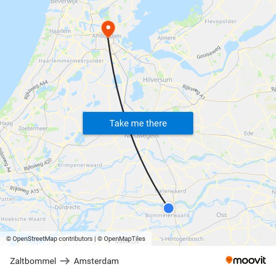 Zaltbommel to Amsterdam map