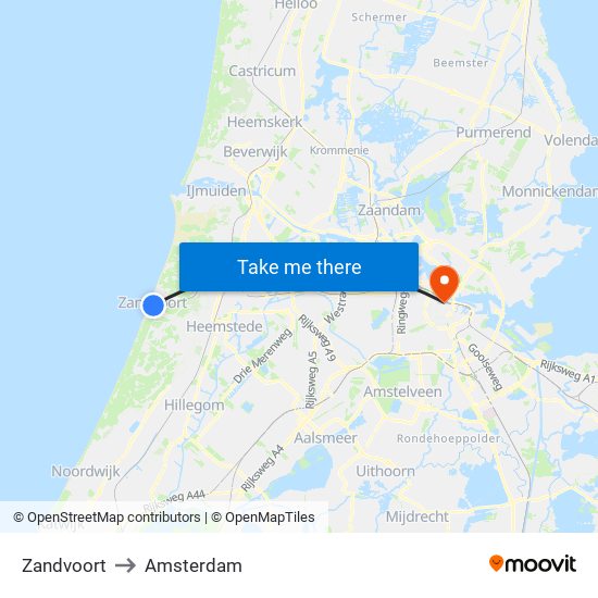 Zandvoort to Amsterdam map