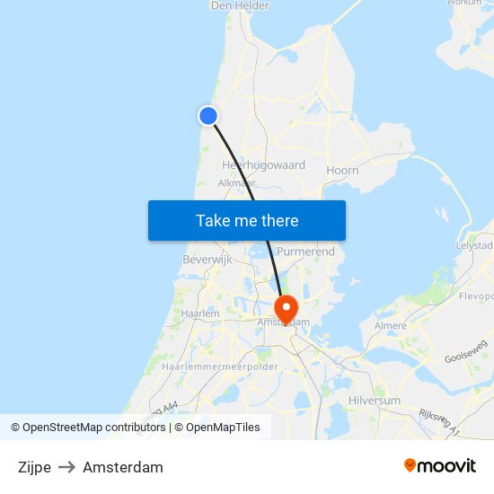 Zijpe to Amsterdam map