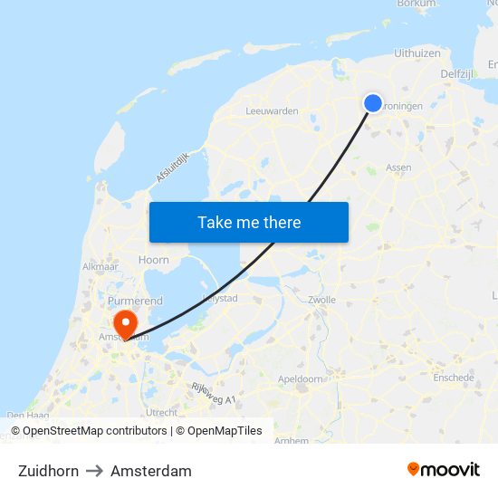 Zuidhorn to Amsterdam map