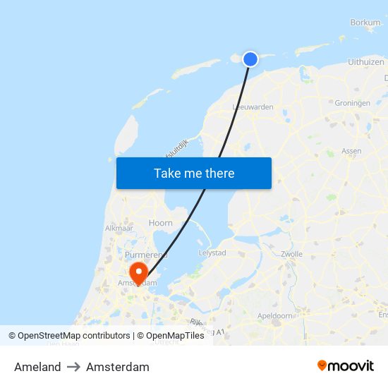 Ameland to Amsterdam map
