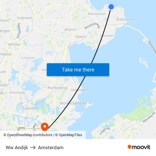 Ww Andijk to Amsterdam map