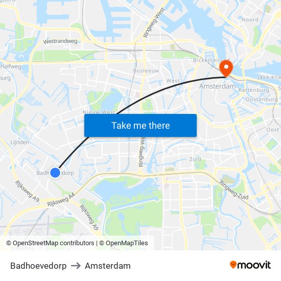 Badhoevedorp to Amsterdam map