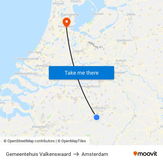 Gemeentehuis Valkenswaard to Amsterdam map