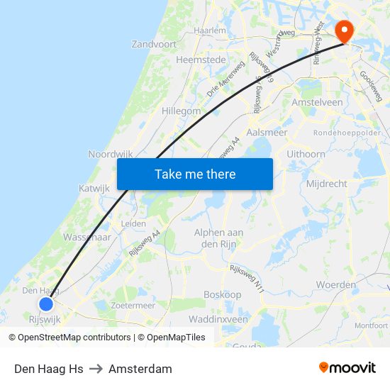 Den Haag Hs to Amsterdam map