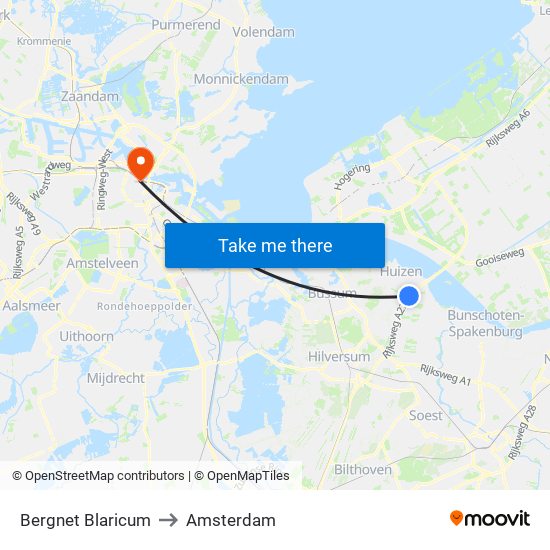 Bergnet Blaricum to Amsterdam map