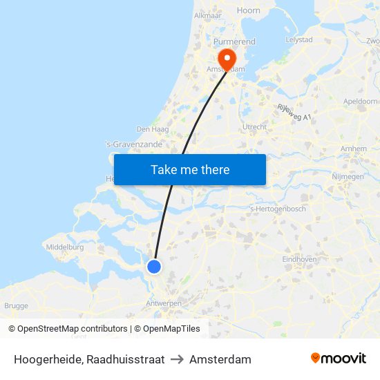 Hoogerheide Raadhuisstraat to Amsterdam map