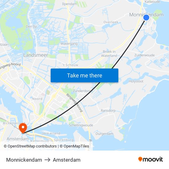 Monnickendam to Amsterdam map