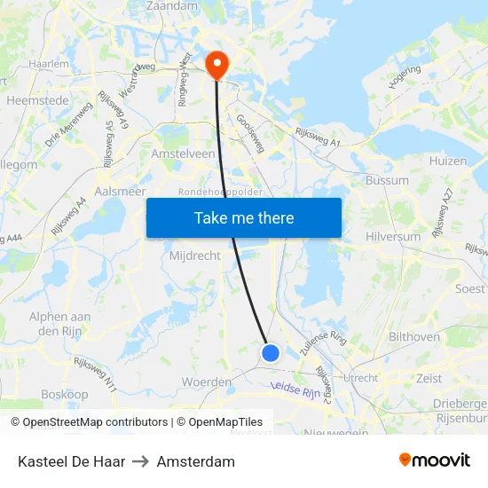 Kasteel De Haar to Amsterdam map