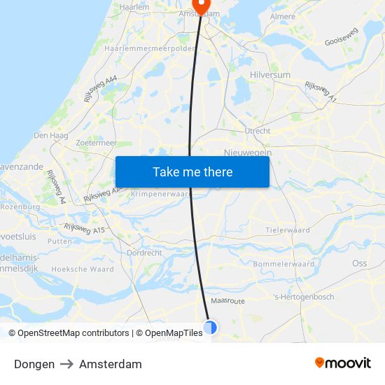 Dongen to Amsterdam map