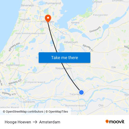 Hooge Hoeven to Amsterdam map