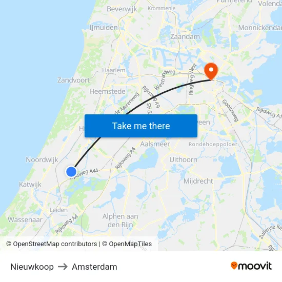 Nieuwkoop to Amsterdam map