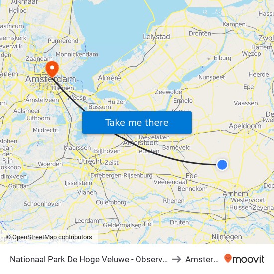 Nationaal Park De Hoge Veluwe - Observatieschermen to Amsterdam map
